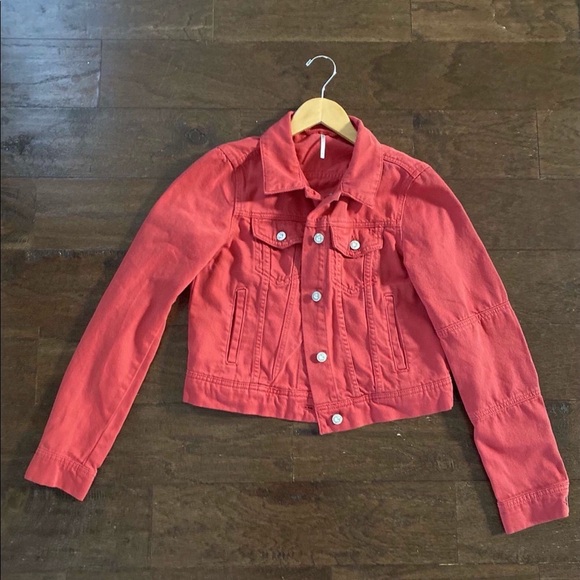 Free People- Rumors strawberry spritz denim jacket-XS-EUC - Picture 3 of 13